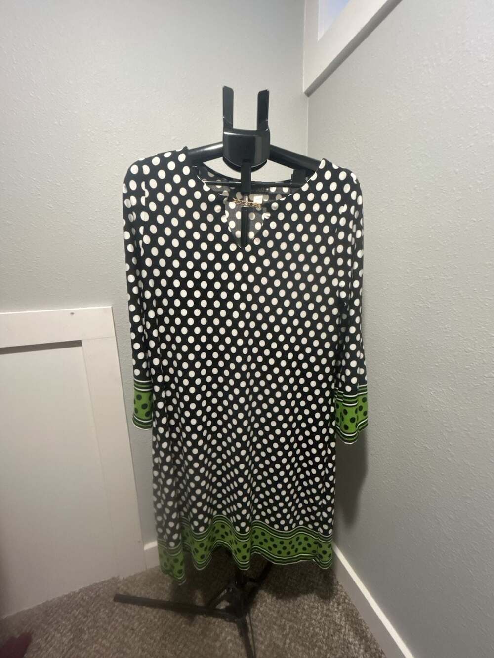 Haani Polka Dot Dress Size XL Black White Green Chain Accent